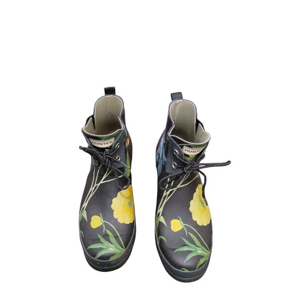 Hunter Womens Floral Waterproof Ankle Rain Boots With Lace-Up Detail - Size 7 - Picture 1 of 10